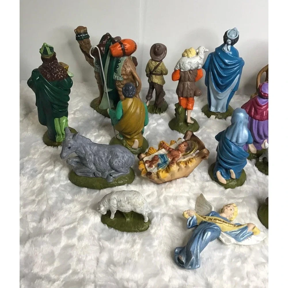 Vintage Christmas Nativity Set Atlantic Mold 17 Piece Ceramic 1970 Hand Painted‎